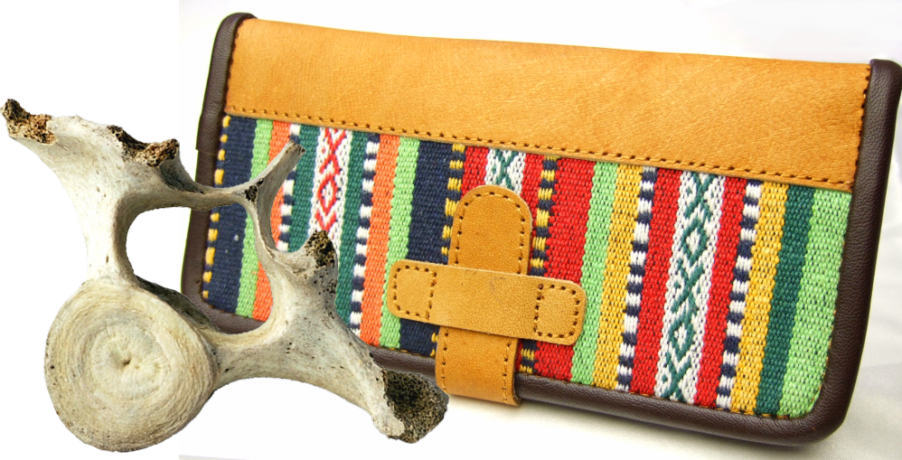 ネパール製ゲリコットンＸレザー二つ折り財布　革製財布　男女兼用財布　エスニック財布